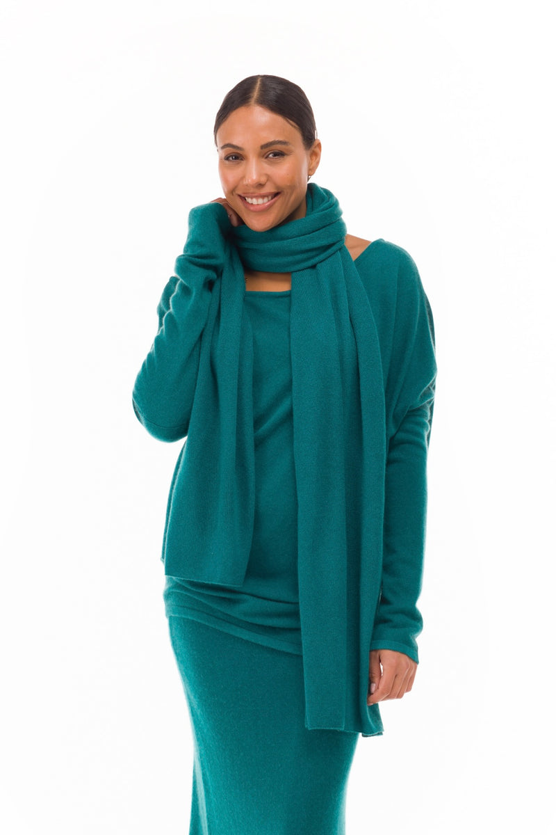 100% CASHMERE KNITTED SCARF PEACOCK