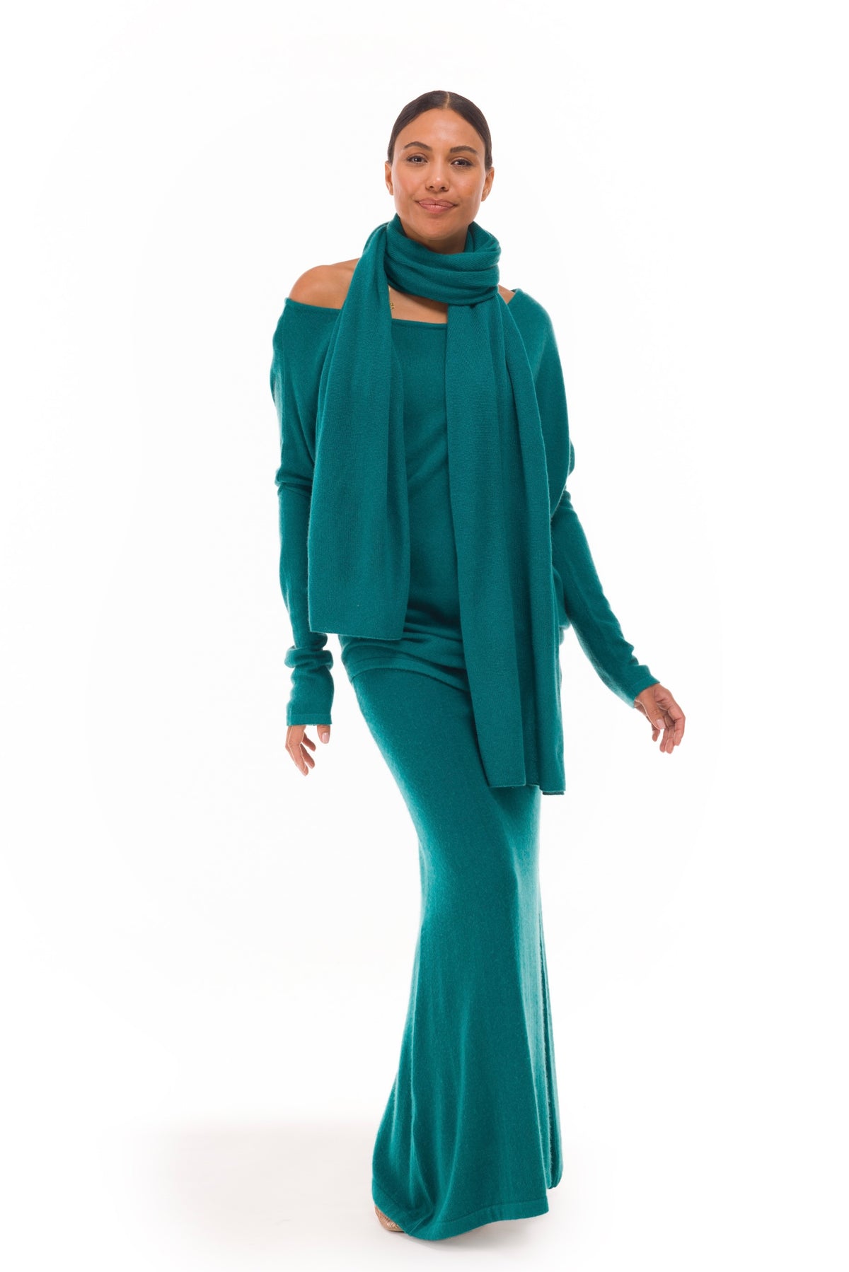 100% CASHMERE KNITTED SCARF PEACOCK