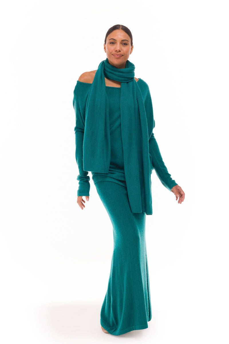 100% CASHMERE KNITTED SCARF PEACOCK