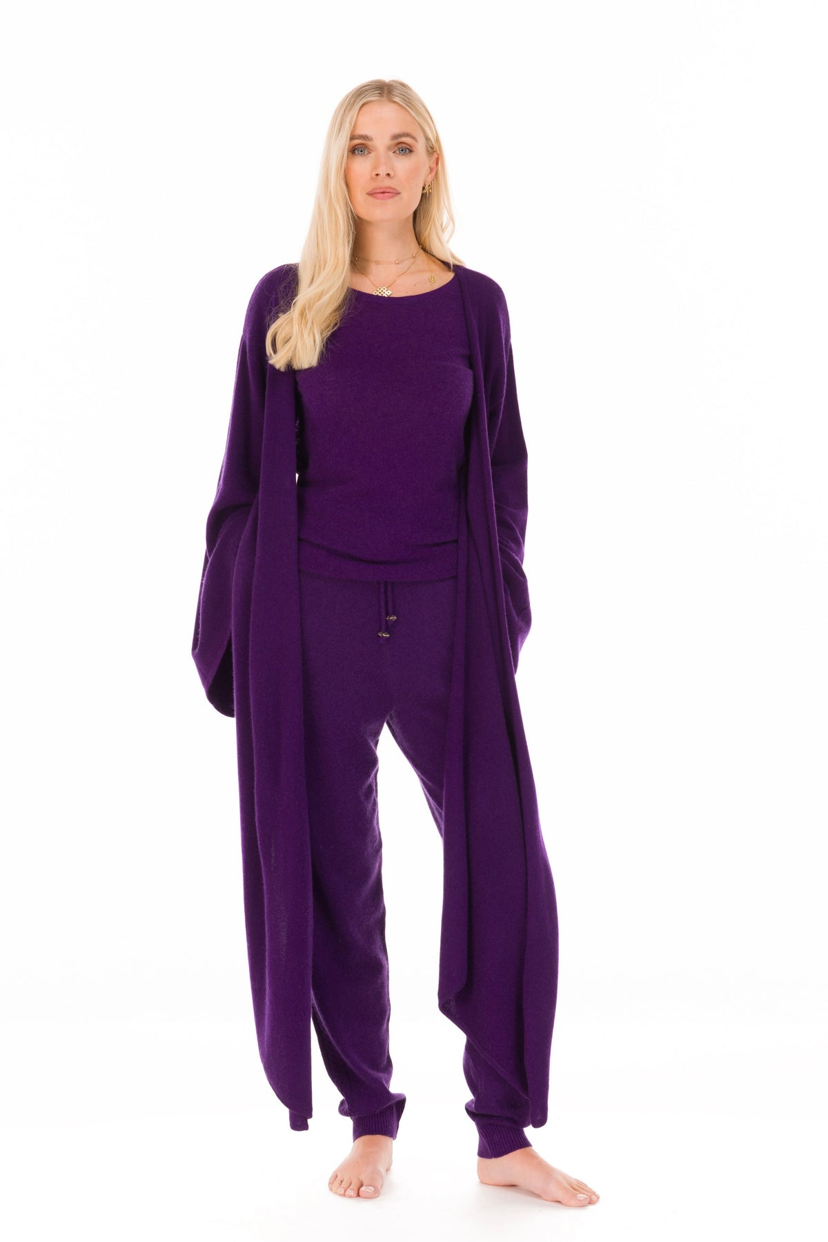 100% 2 PLY CASHMERE DRAPED SHRUG DEEP PURPLE
