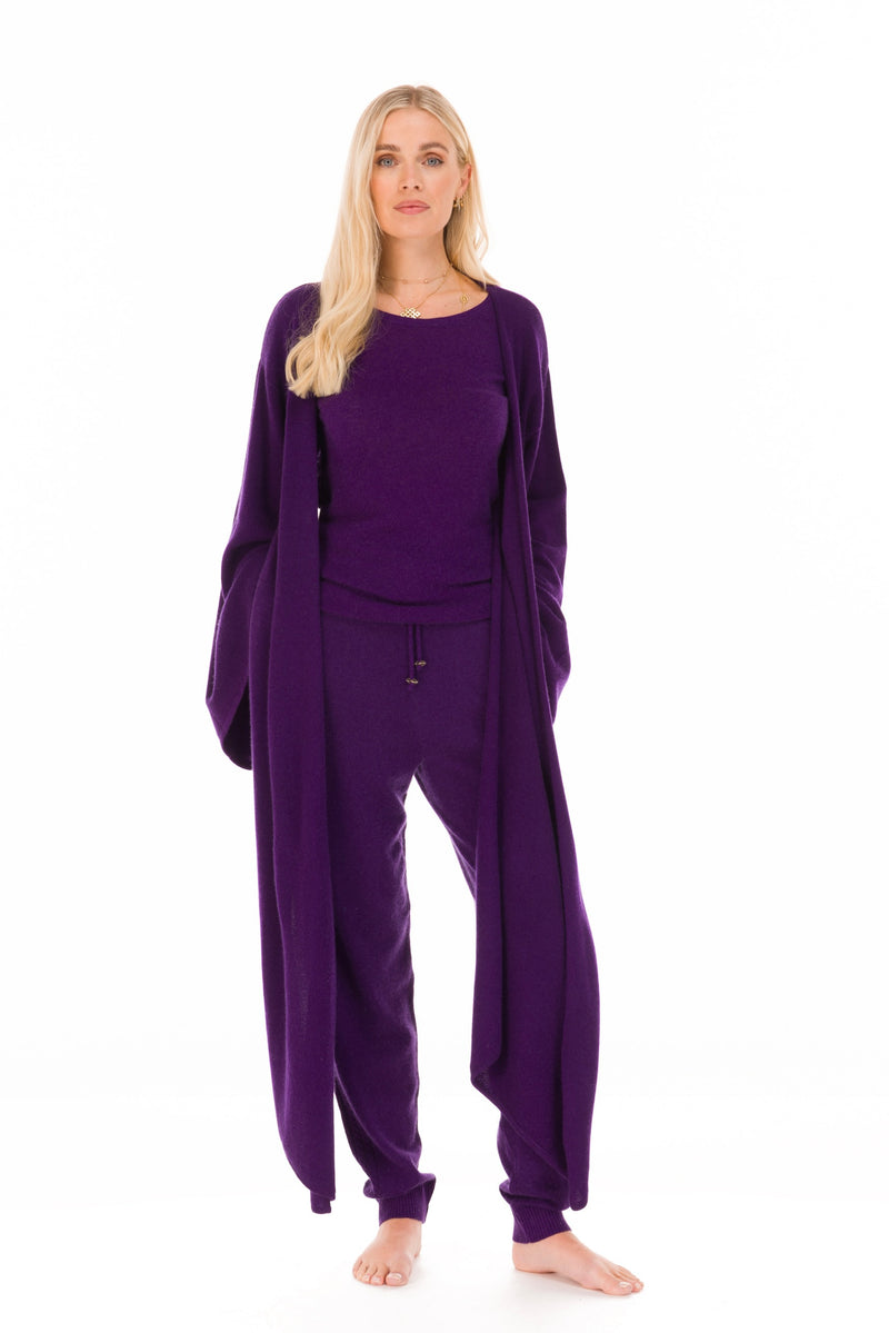 100% 2 PLY CASHMERE DRAPED SHRUG DEEP PURPLE