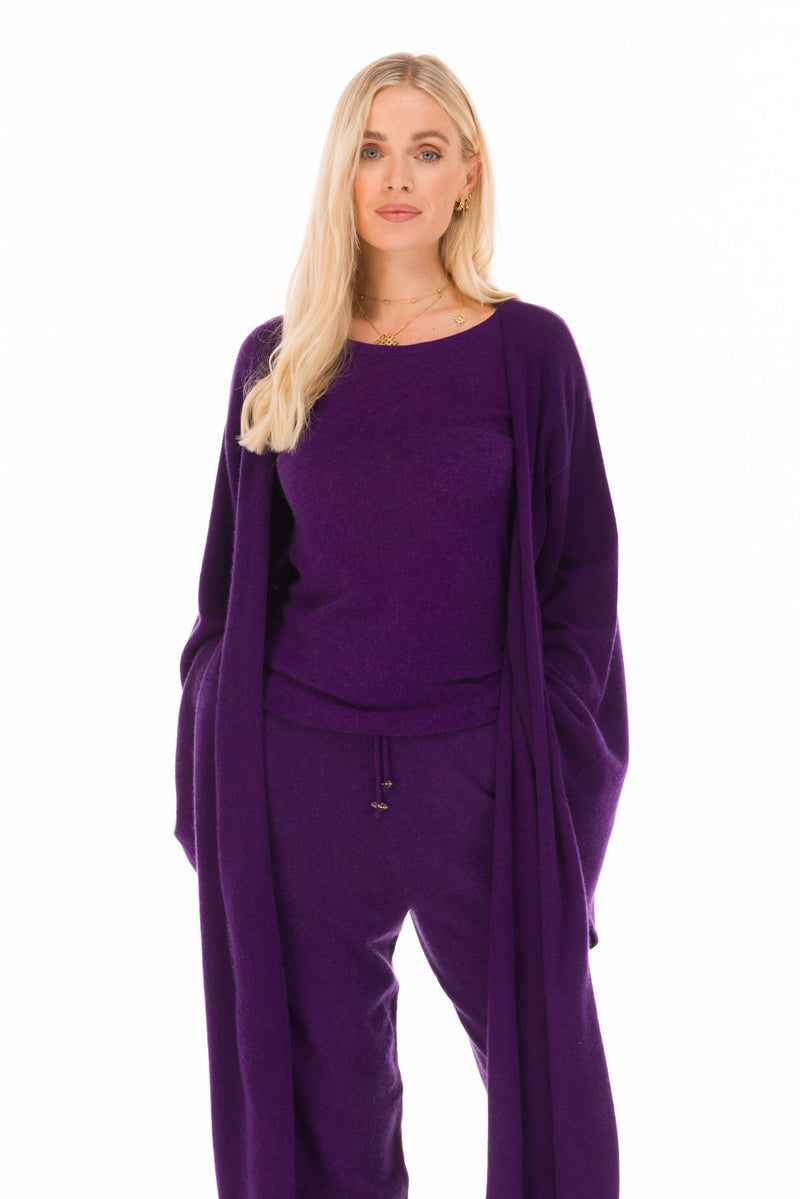 100% 2 PLY CASHMERE DRAPED SHRUG DEEP PURPLE