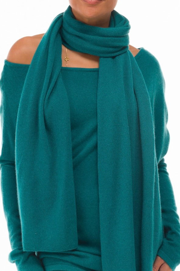 100% CASHMERE KNITTED SCARF PEACOCK