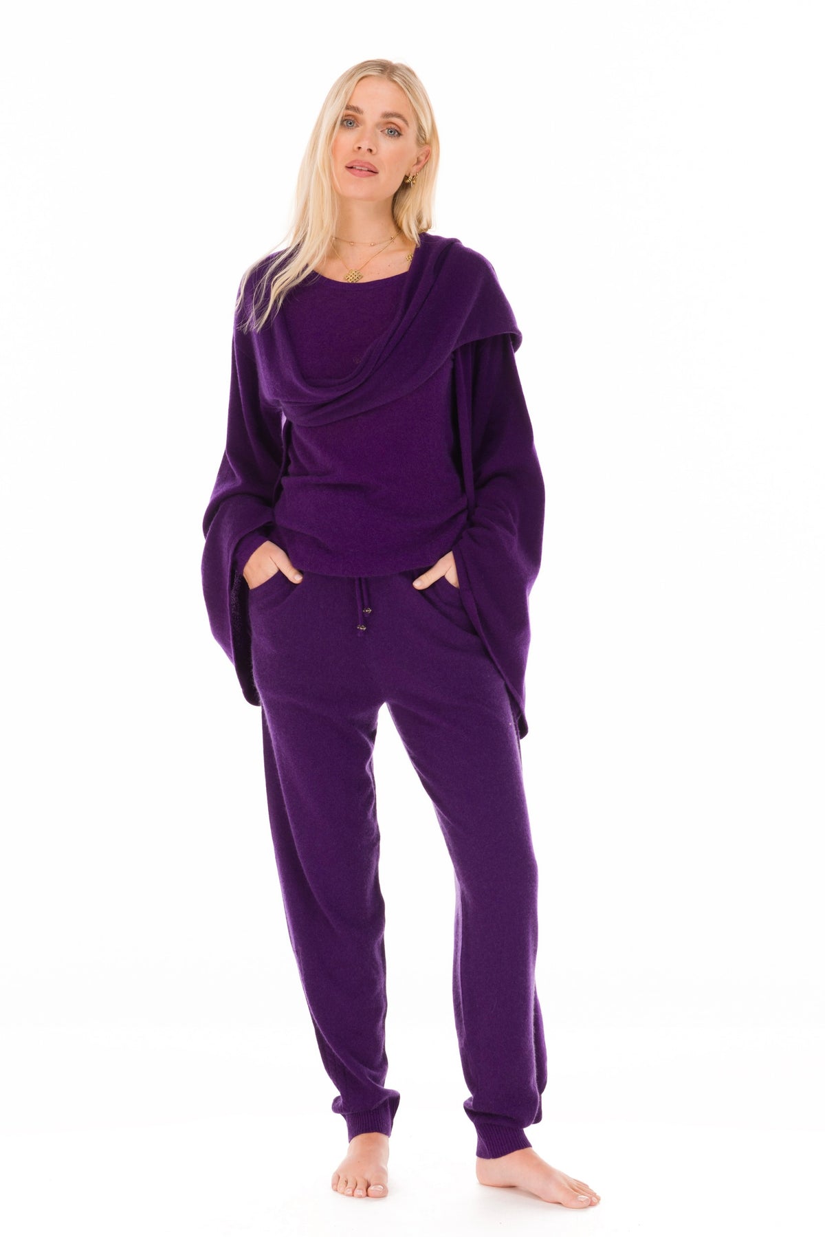 100% 2 PLY CASHMERE DRAPED SHRUG DEEP PURPLE