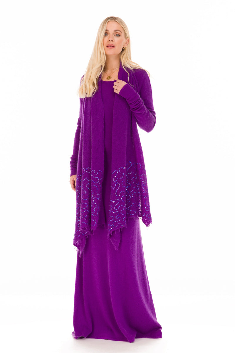 100% CASHMERE MAXI FITTED DRESS PURPLE