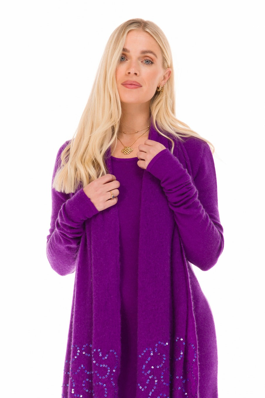 100% CASHMERE FELTED SCARF WITH SEQUINS PURPLE