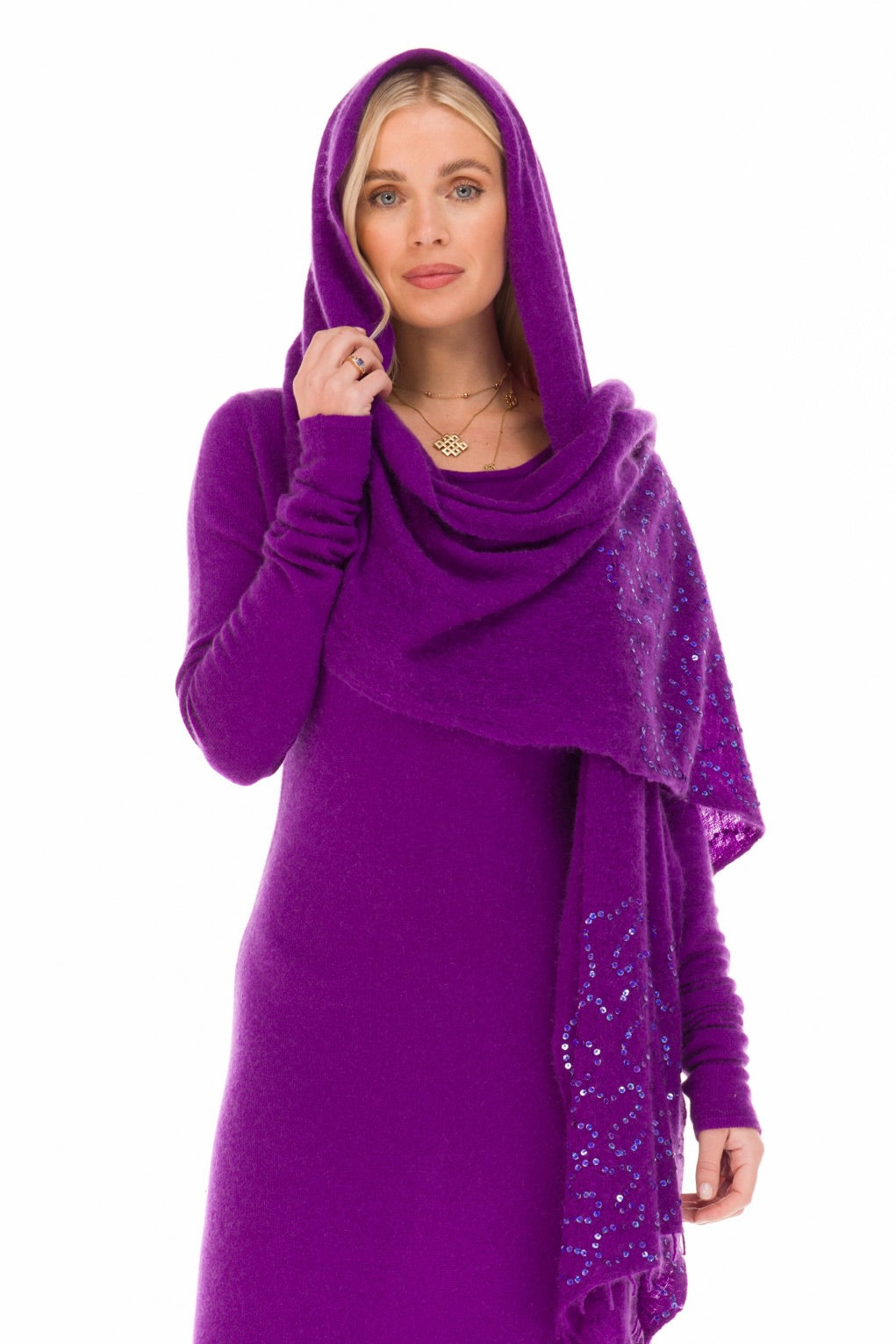 100% CASHMERE FELTED SCARF WITH SEQUINS PURPLE