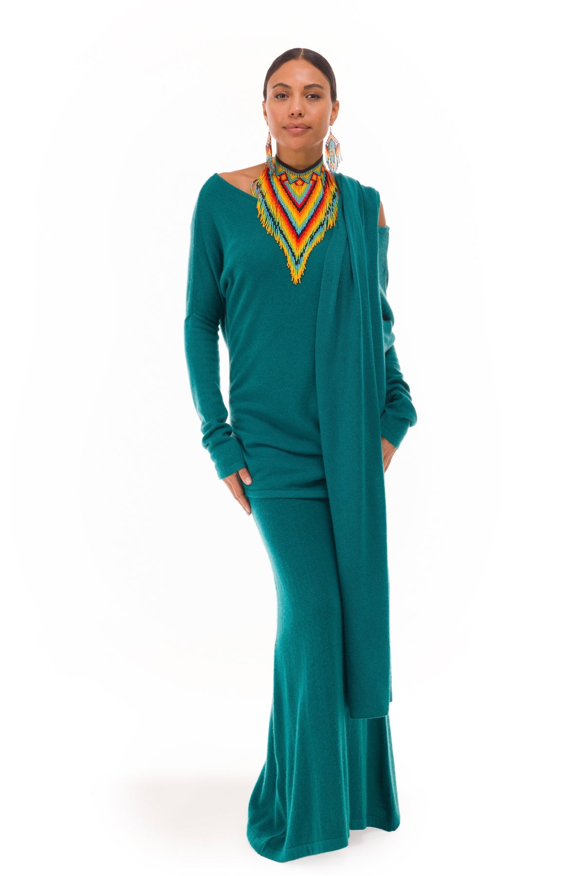 100% CASHMERE KNITTED SCARF PEACOCK