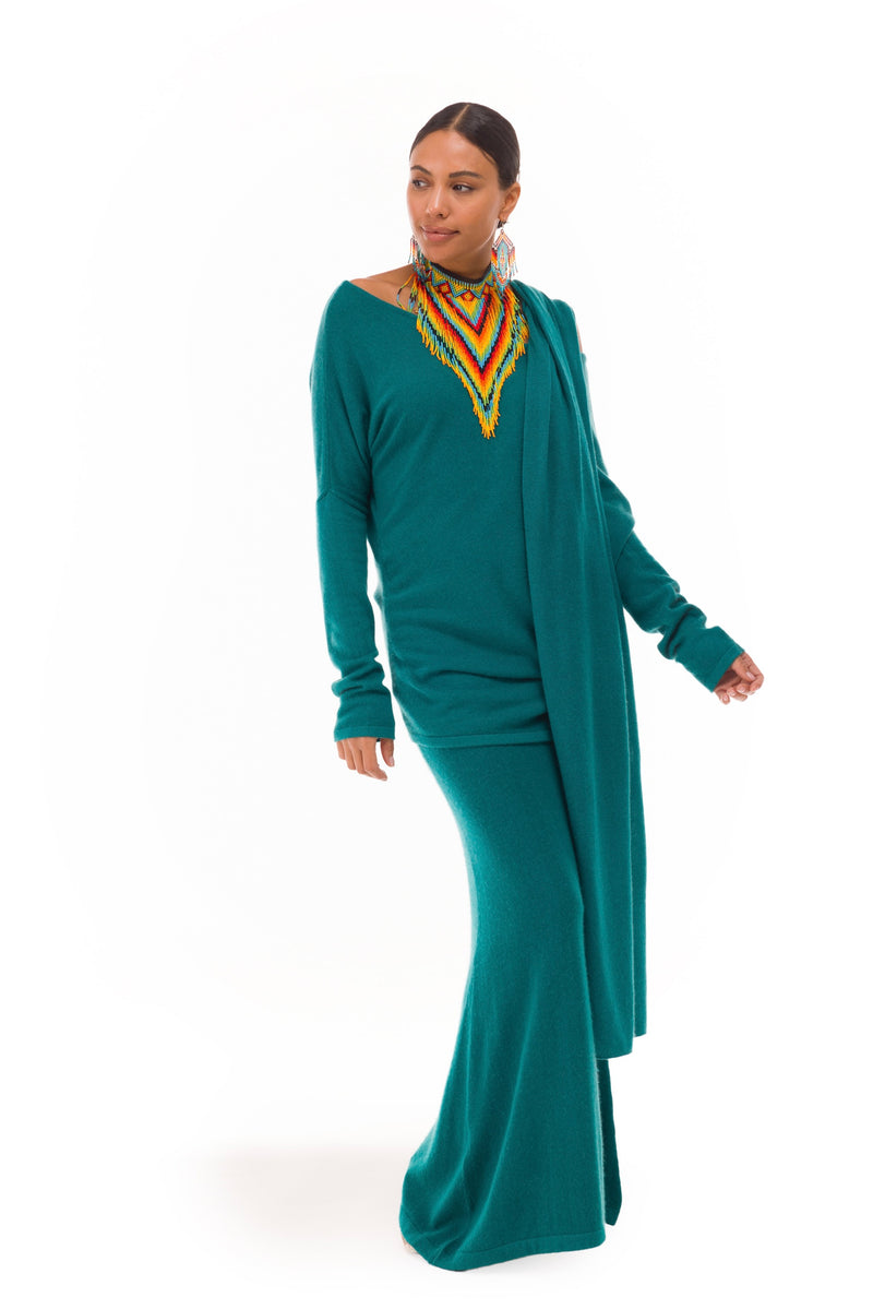 100% CASHMERE KNITTED SCARF PEACOCK