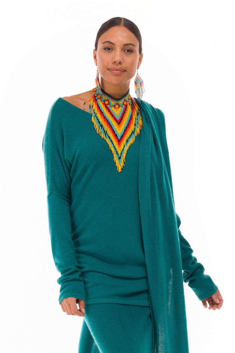 100% CASHMERE KNITTED SCARF PEACOCK