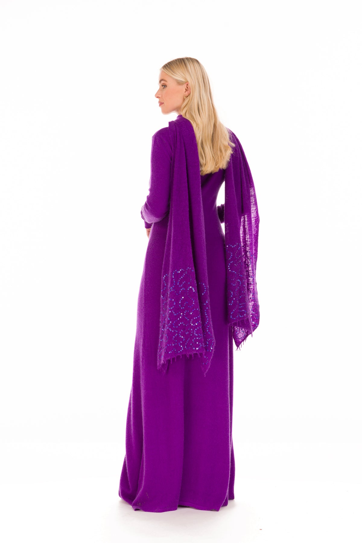 100% CASHMERE MAXI FITTED DRESS PURPLE