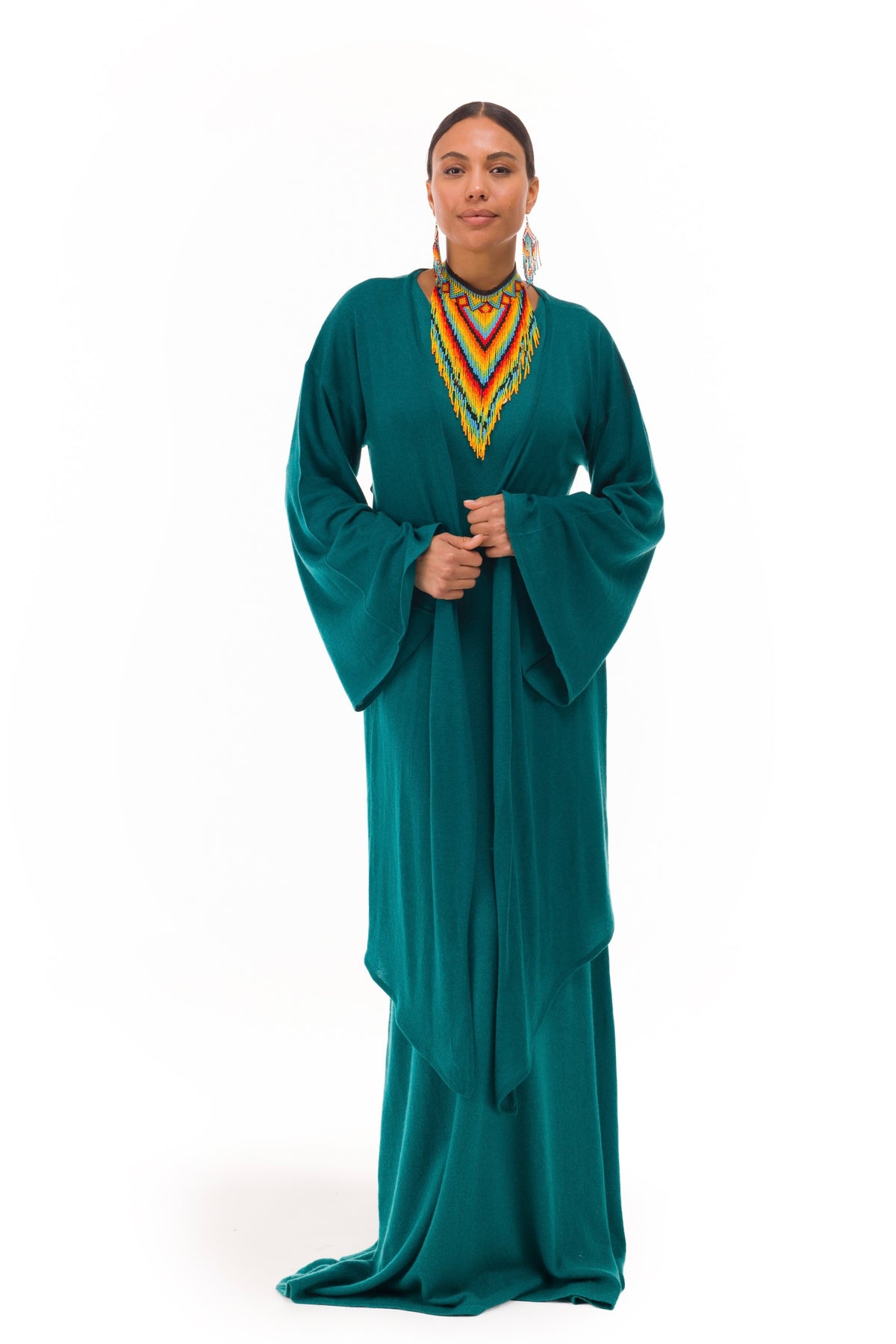 100% CASHMERE ULTRA FINE DRAPED SHRUG PEACOCK