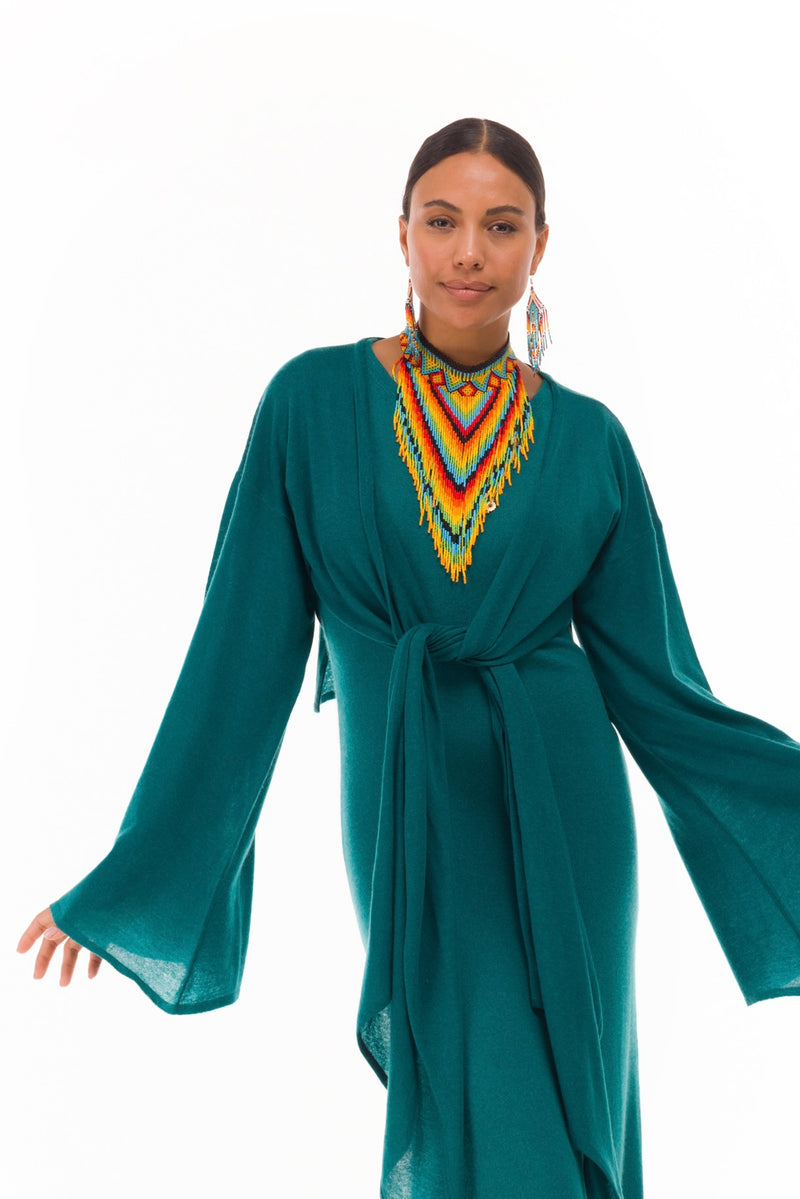 100% CASHMERE ULTRA FINE DRAPED SHRUG PEACOCK