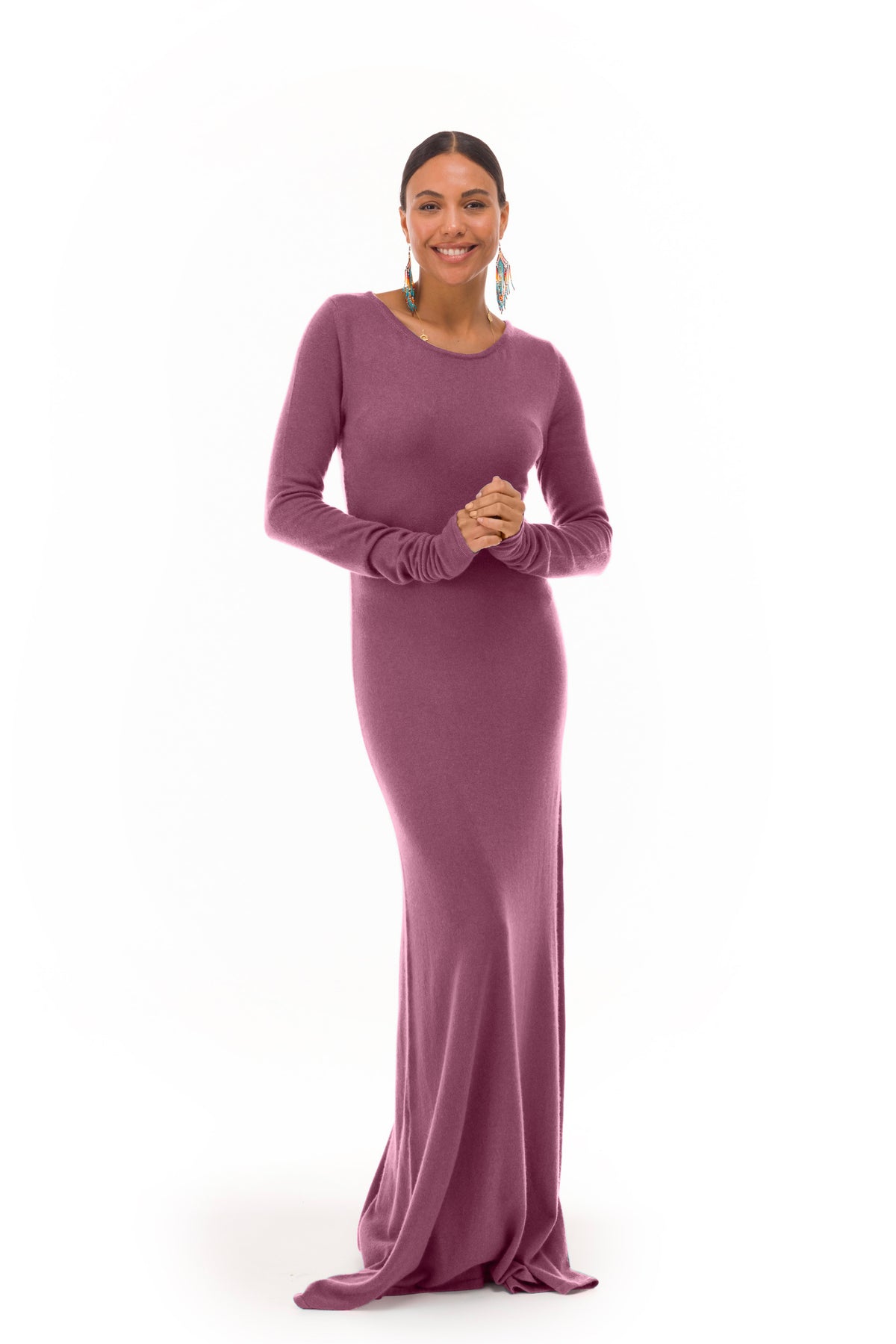 100% CASHMERE MAXI FITTED DRESS ROSEWOOD