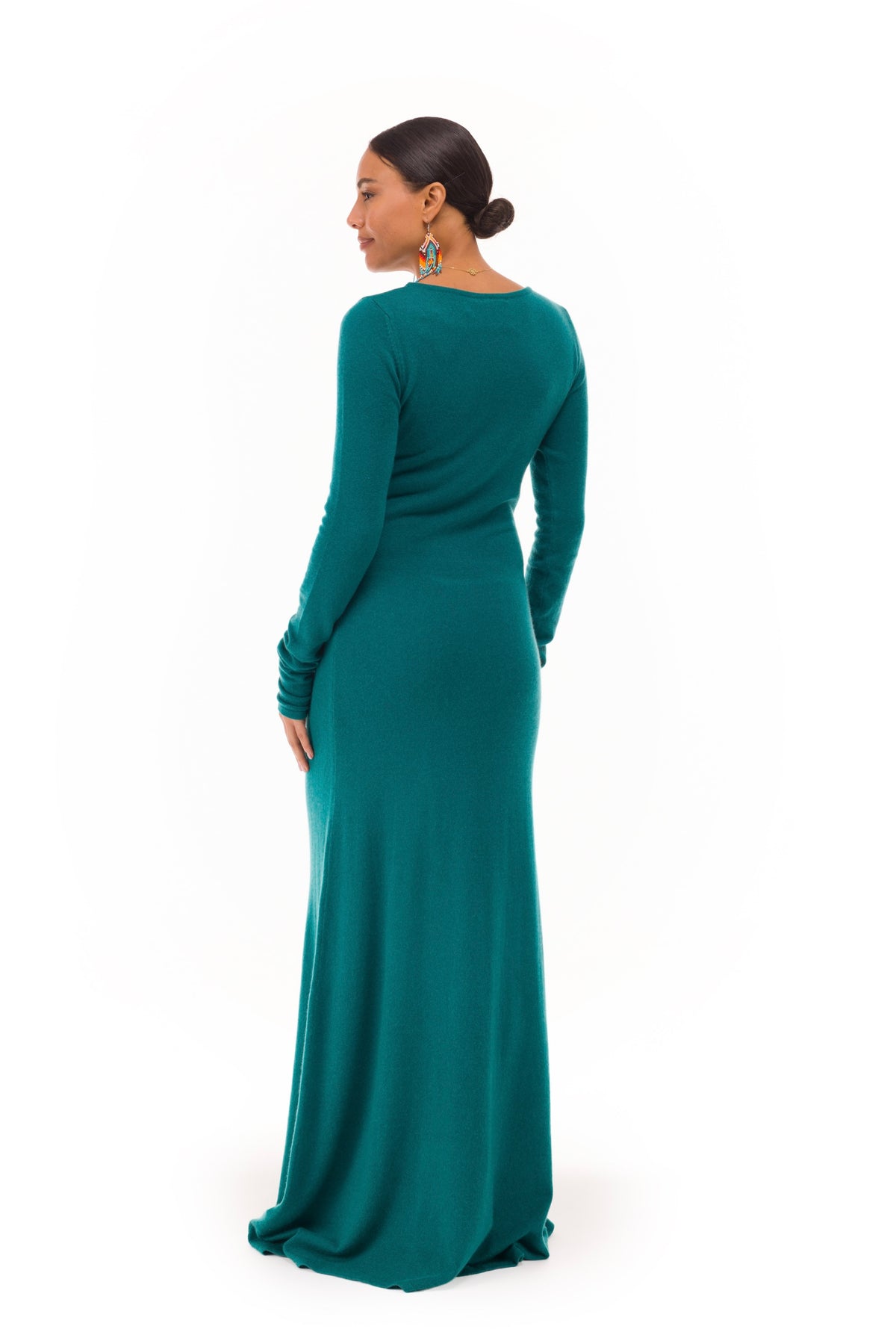 100% CASHMERE MAXI FITTED DRESS PEACOCK