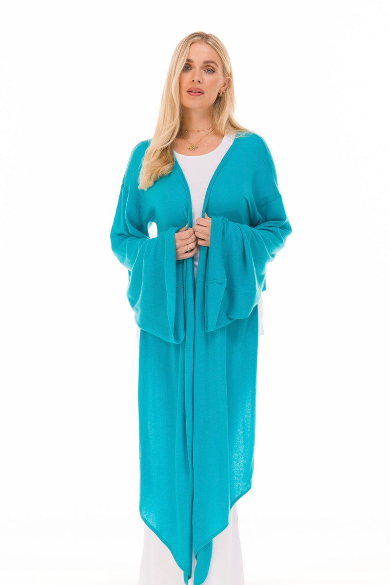 100% CASHMERE ULTRA FINE DRAPED SHRUG TURQUOISE