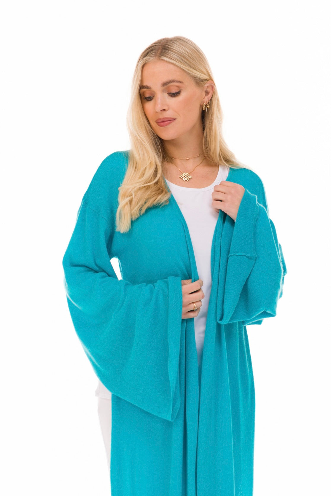 100% CASHMERE ULTRA FINE DRAPED SHRUG TURQUOISE