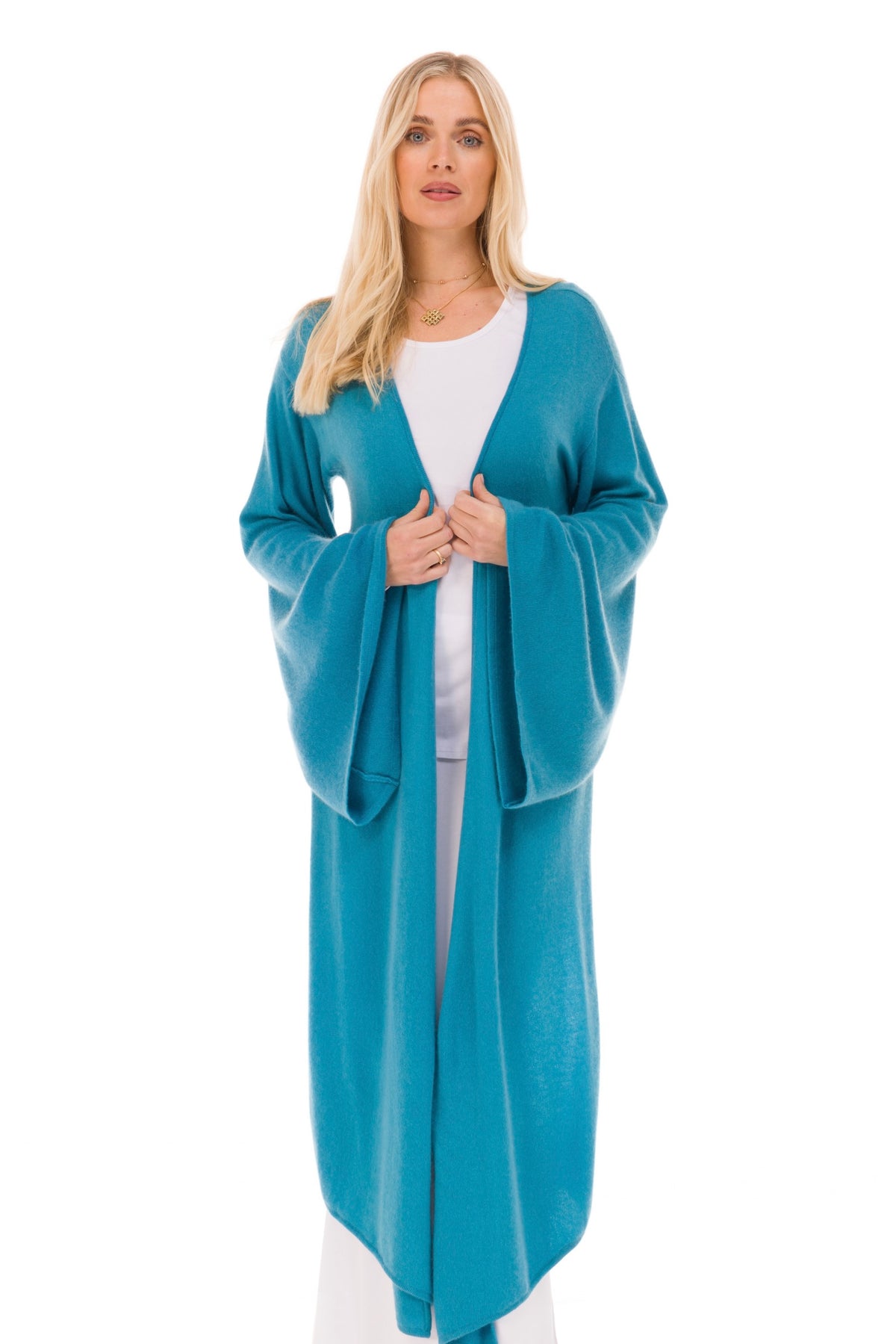 100% 2 PLY CASHMERE DRAPED SHRUG SKY BLUE