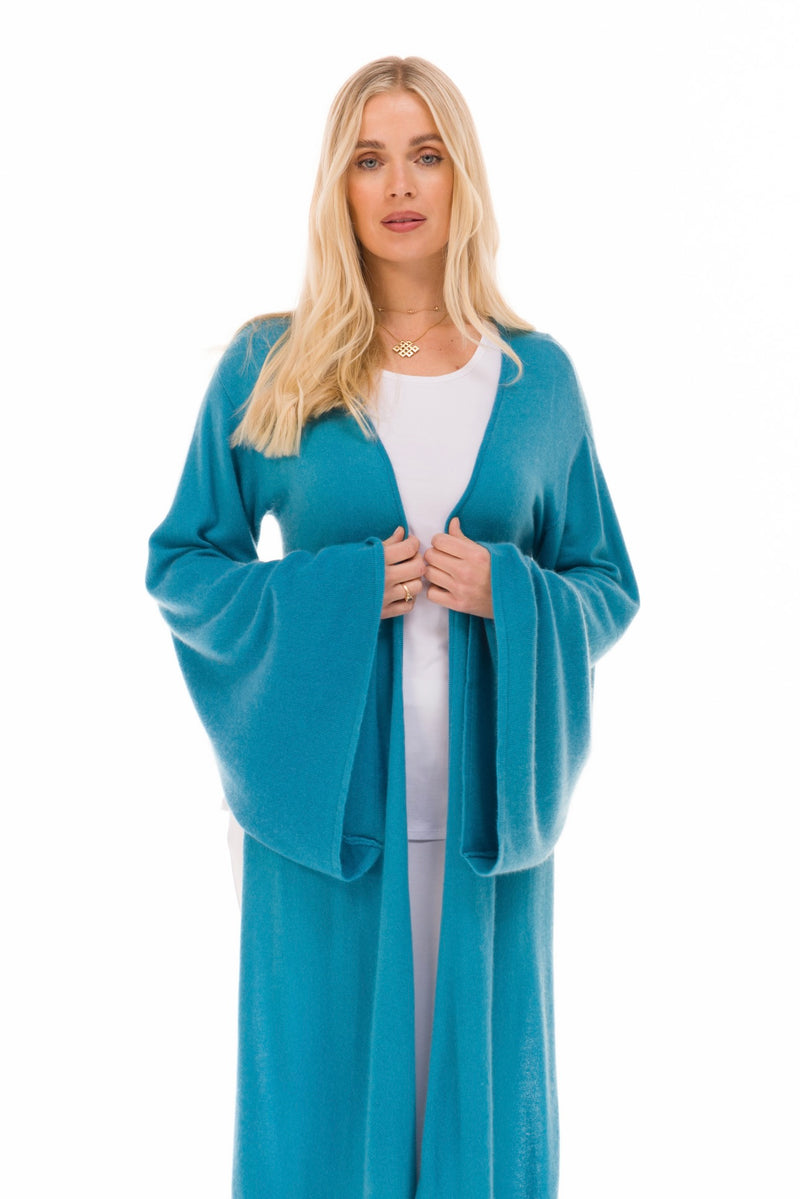 100% 2 PLY CASHMERE DRAPED SHRUG SKY BLUE