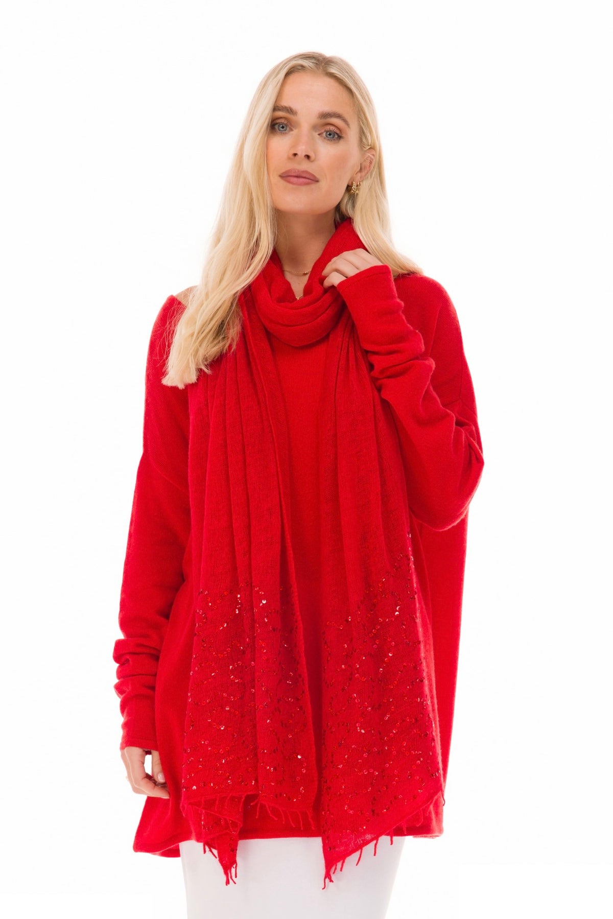 100% CASHMERE FELTED SCARF WITH SEQUINS RED