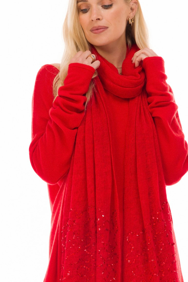 100% CASHMERE FELTED SCARF WITH SEQUINS RED