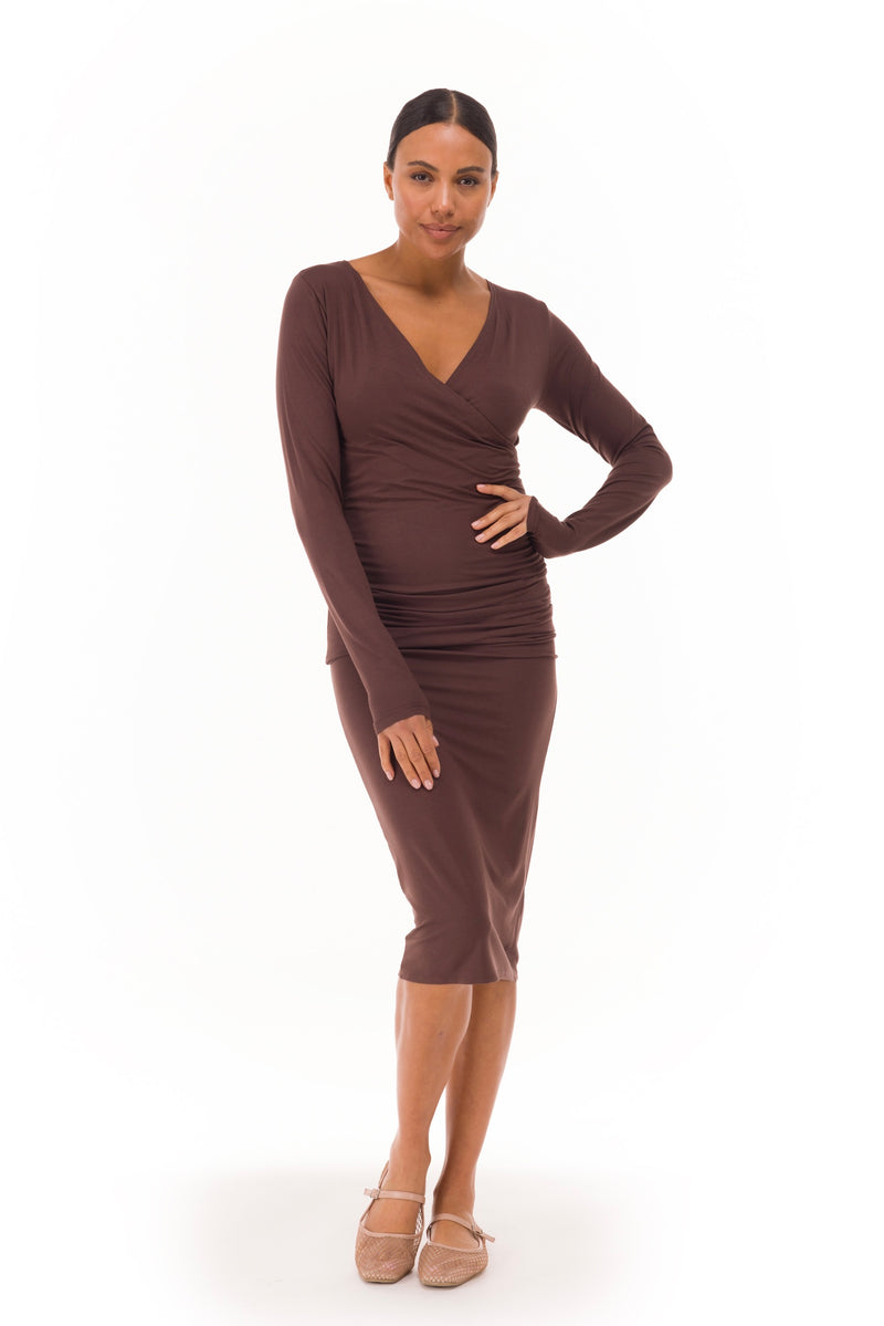BAMBOO CROSSOVER DRESS BROWN