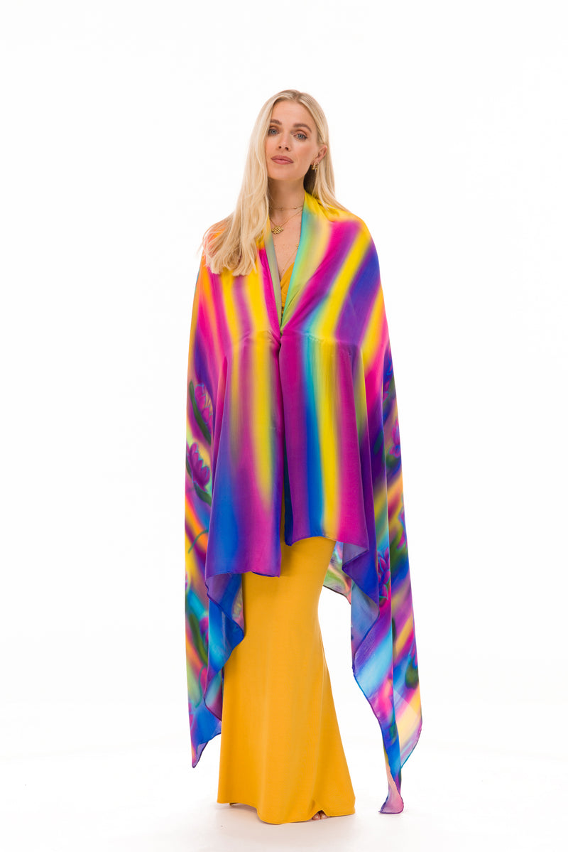 BLUE LOTUS GODDESS SILK SHAWL –  FOR TRANSFORMATION AND GRACE
