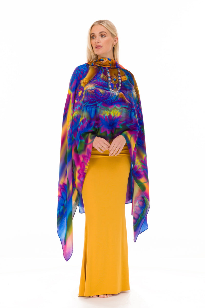 BLUE LOTUS GODDESS SILK SHAWL –  FOR TRANSFORMATION AND GRACE