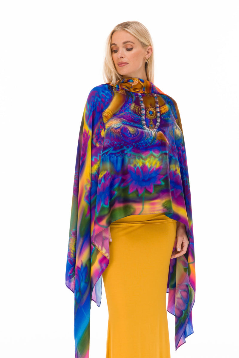 BLUE LOTUS GODDESS SILK SHAWL –  FOR TRANSFORMATION AND GRACE