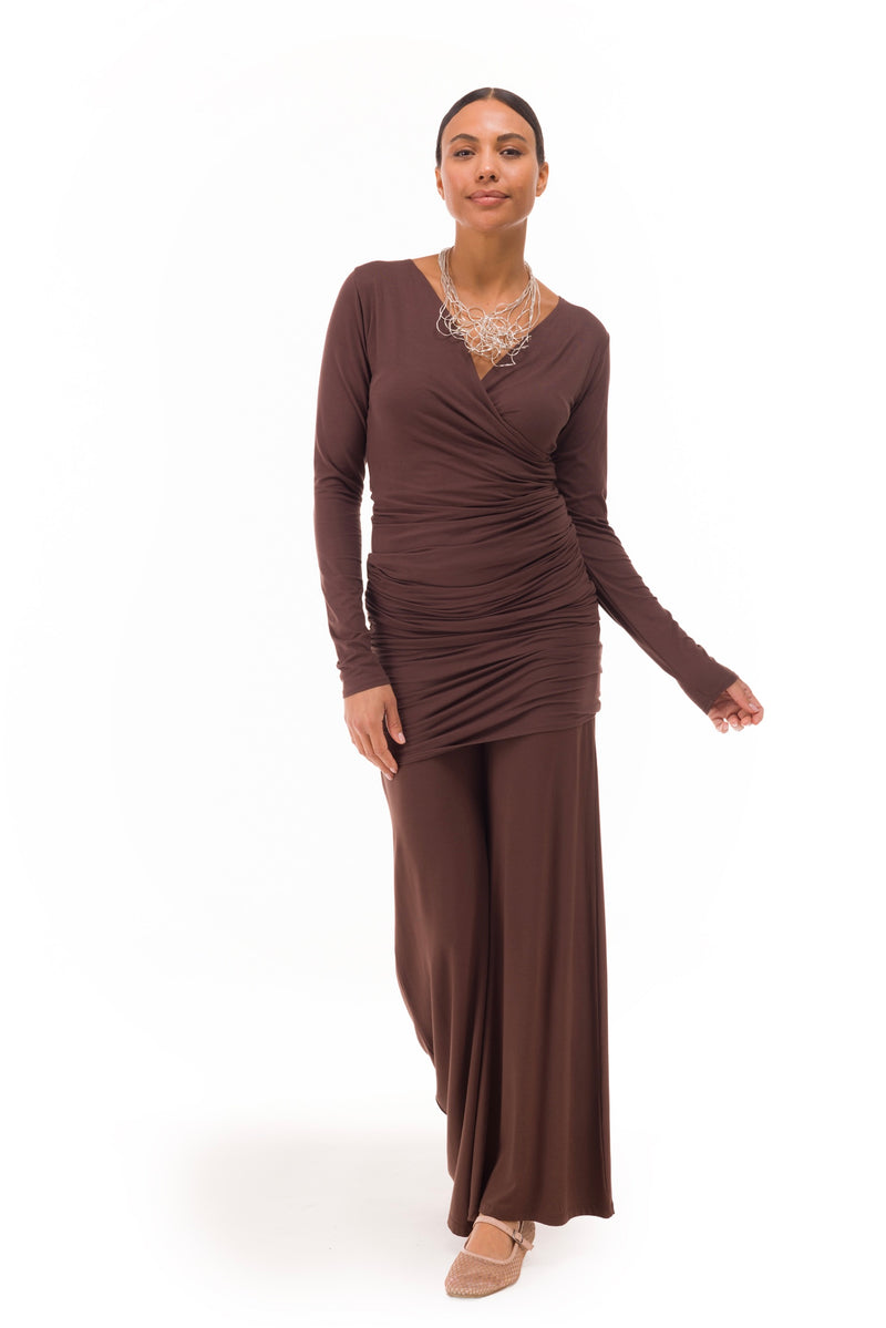 BAMBOO CROSSOVER DRESS BROWN