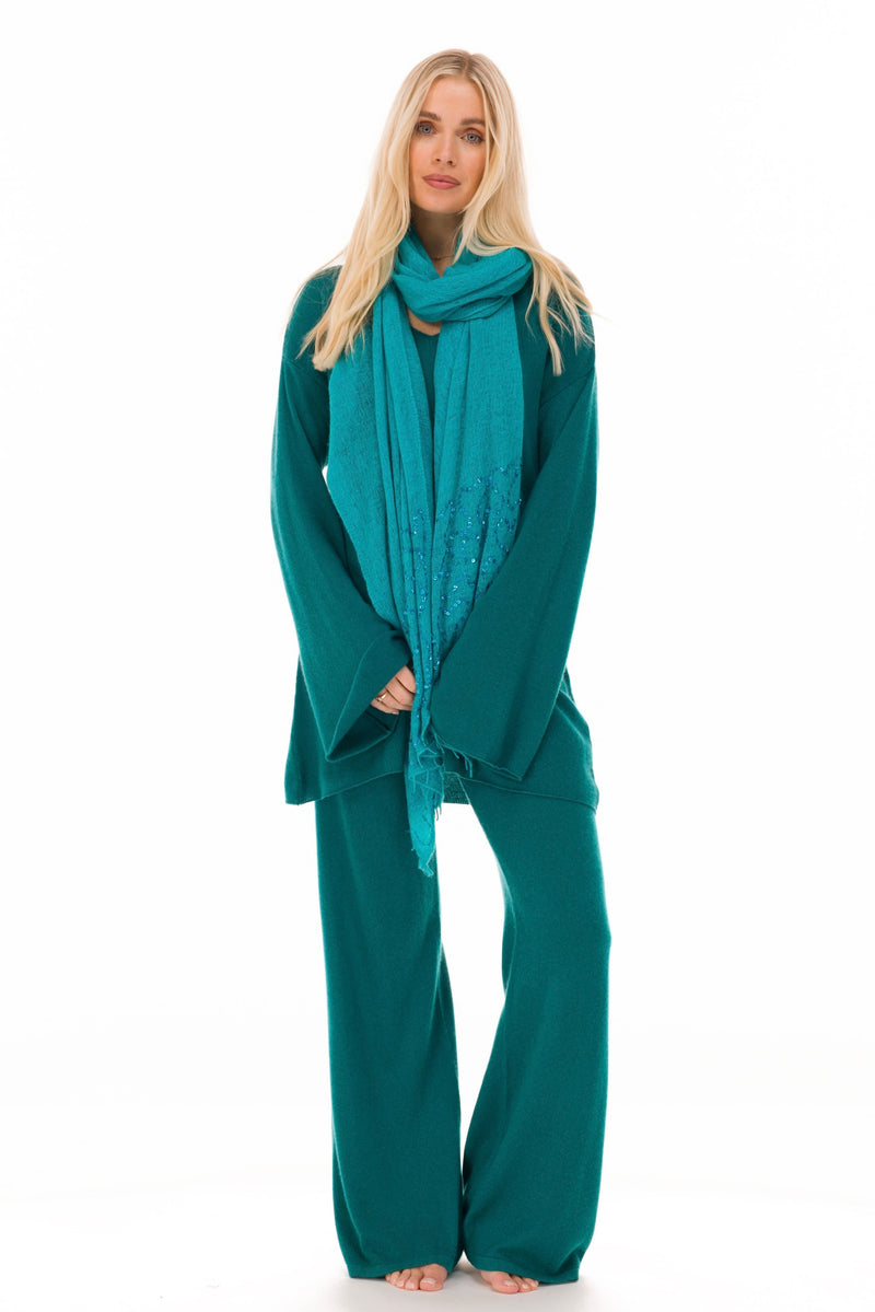 100% CASHMERE LOUNGE PANTS PEACOCK