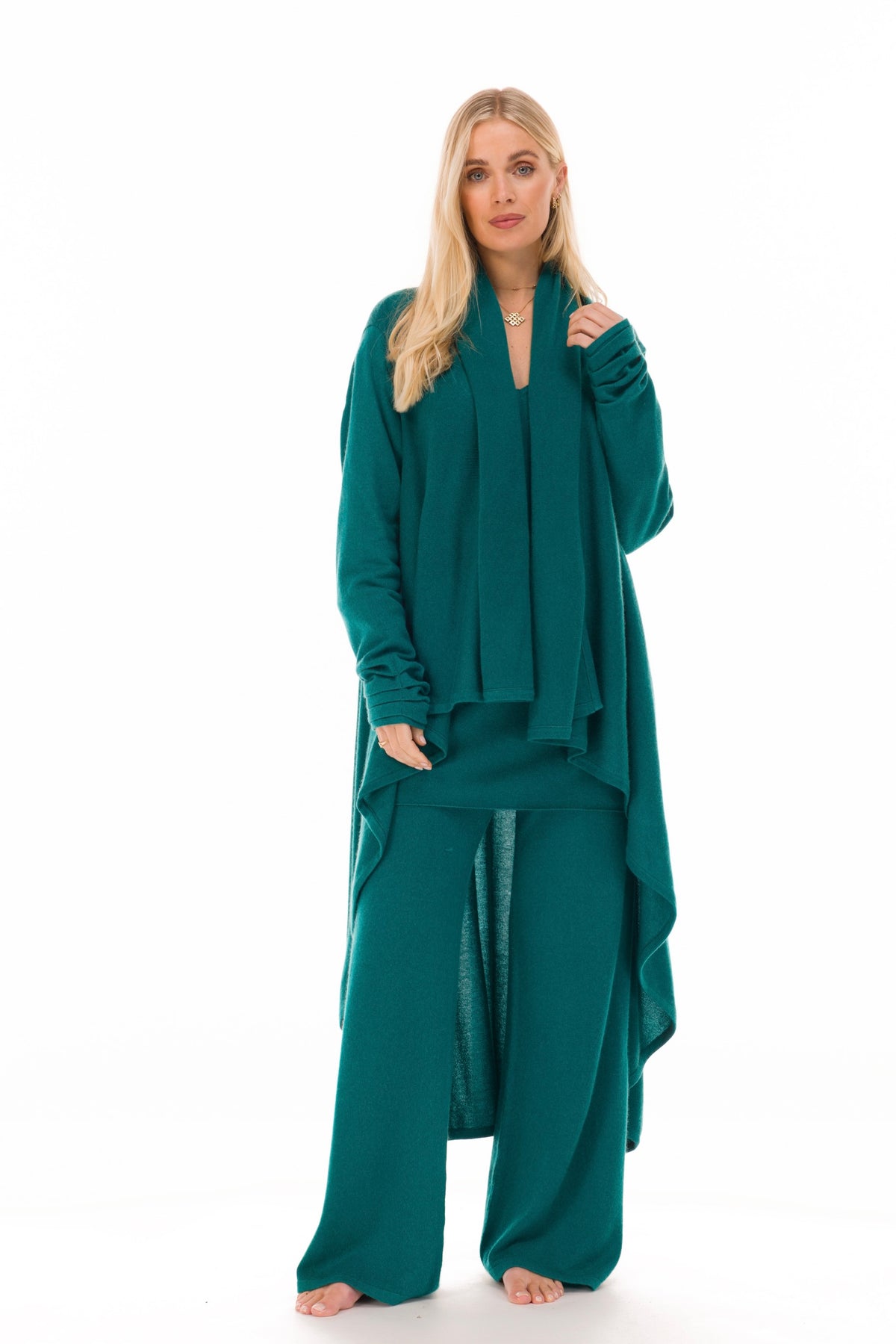 NEW 100% MONGOLIAN CASHMERE WATERFALL JACKET PEACOCK