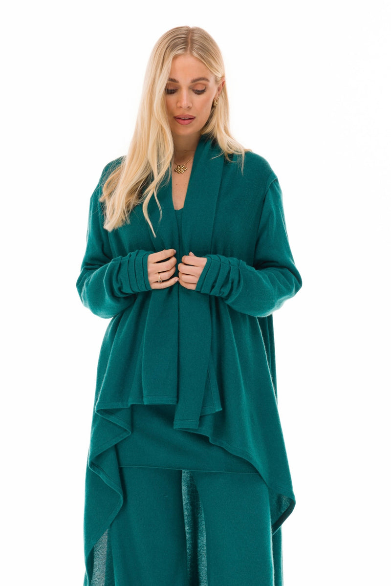 NEW 100% MONGOLIAN CASHMERE WATERFALL JACKET PEACOCK