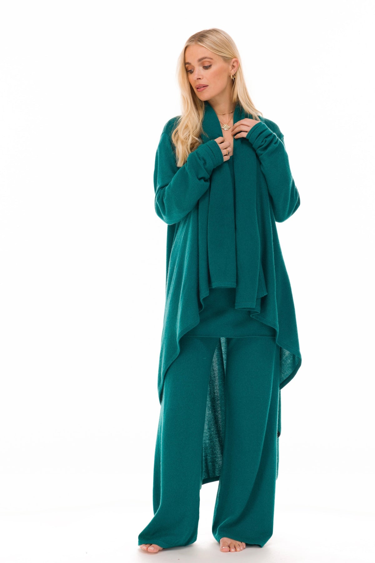NEW 100% MONGOLIAN CASHMERE WATERFALL JACKET PEACOCK