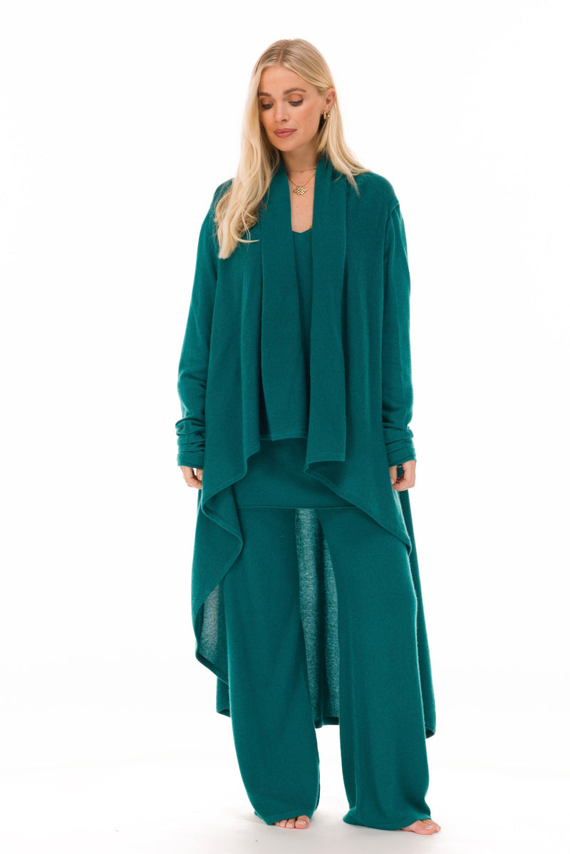 NEW 100% MONGOLIAN CASHMERE WATERFALL JACKET PEACOCK