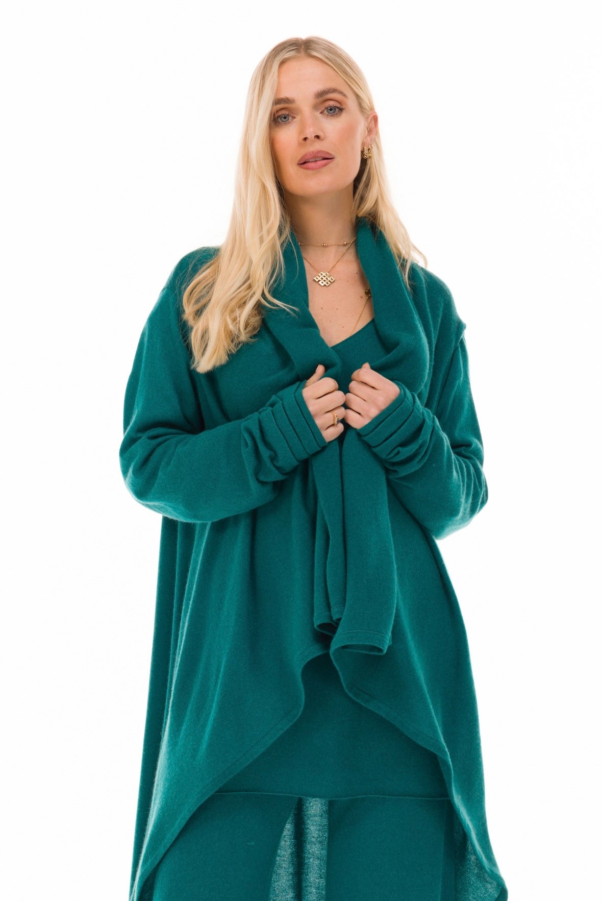 NEW 100% MONGOLIAN CASHMERE WATERFALL JACKET PEACOCK