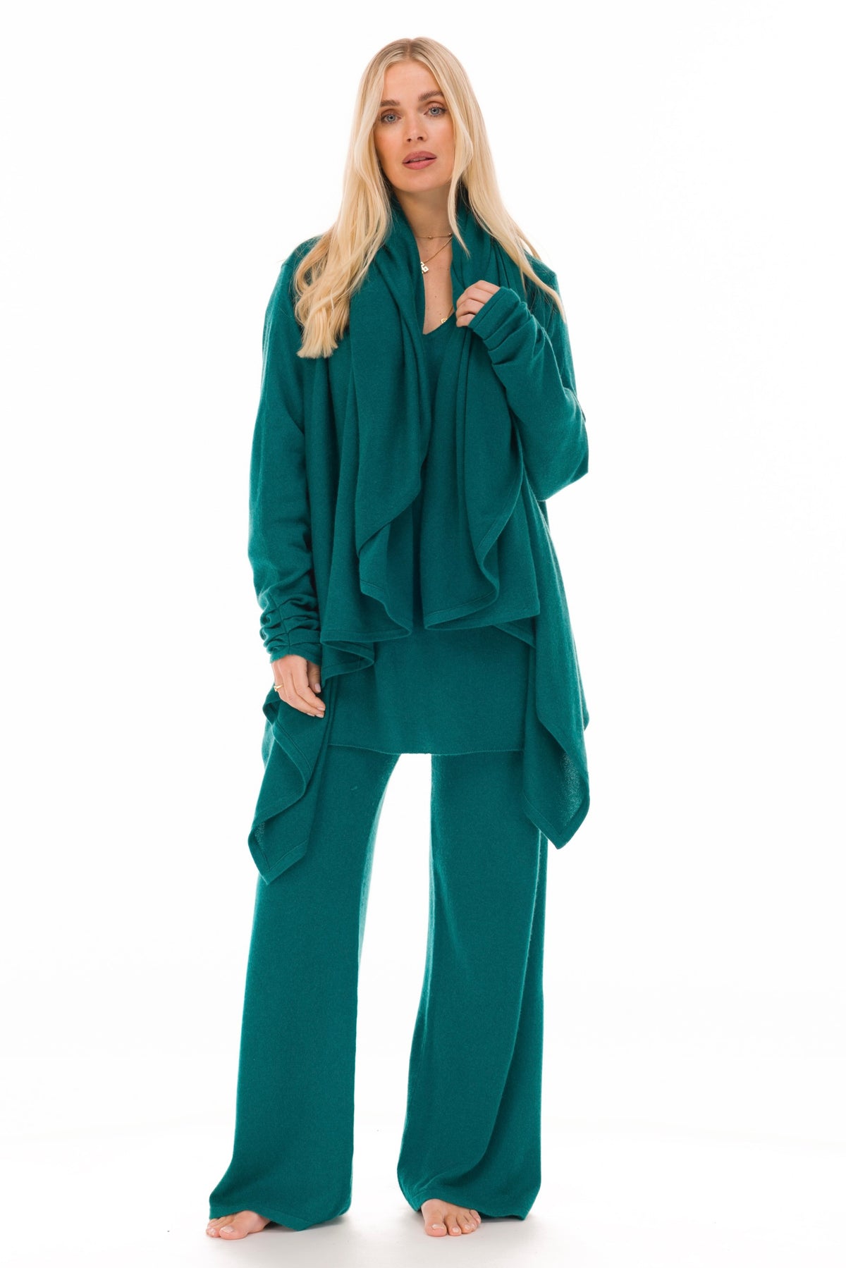 NEW 100% MONGOLIAN CASHMERE WATERFALL JACKET PEACOCK