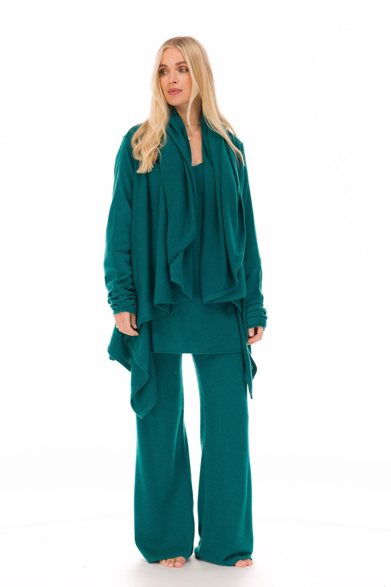NEW 100% MONGOLIAN CASHMERE WATERFALL JACKET PEACOCK