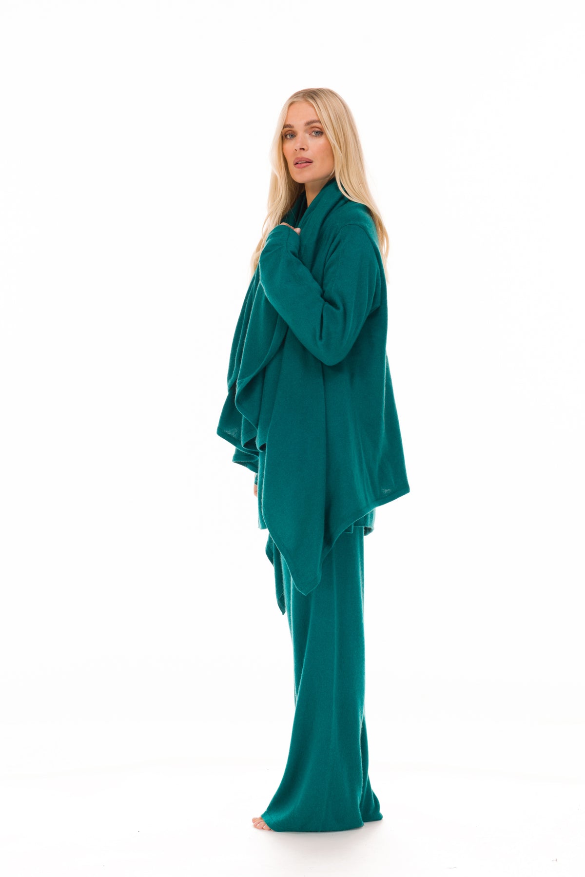 NEW 100% MONGOLIAN CASHMERE WATERFALL JACKET PEACOCK