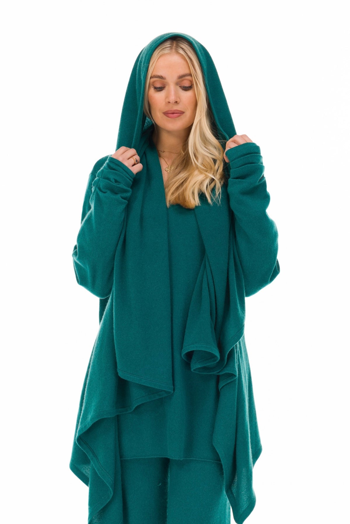 NEW 100% MONGOLIAN CASHMERE WATERFALL JACKET PEACOCK