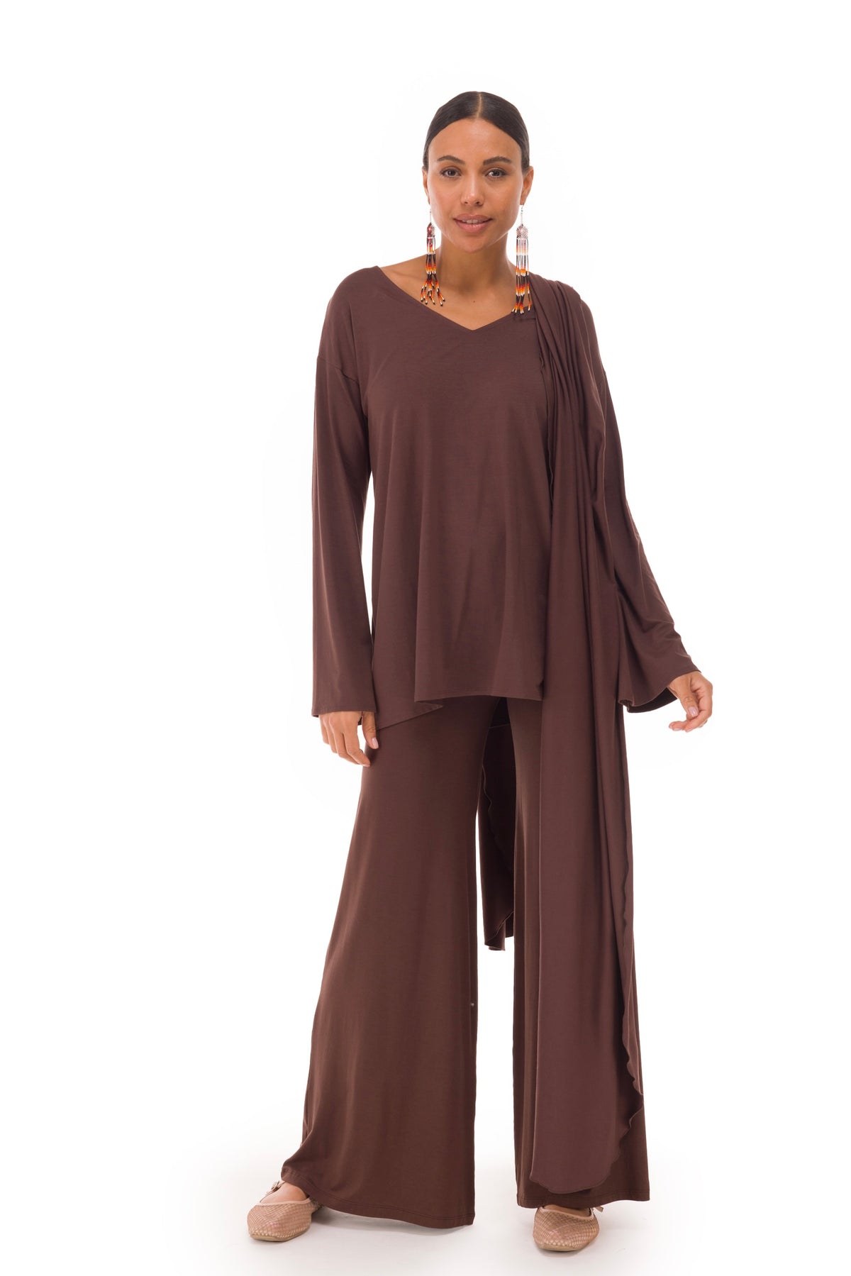 BAMBOO PALAZZO PANTS BROWN