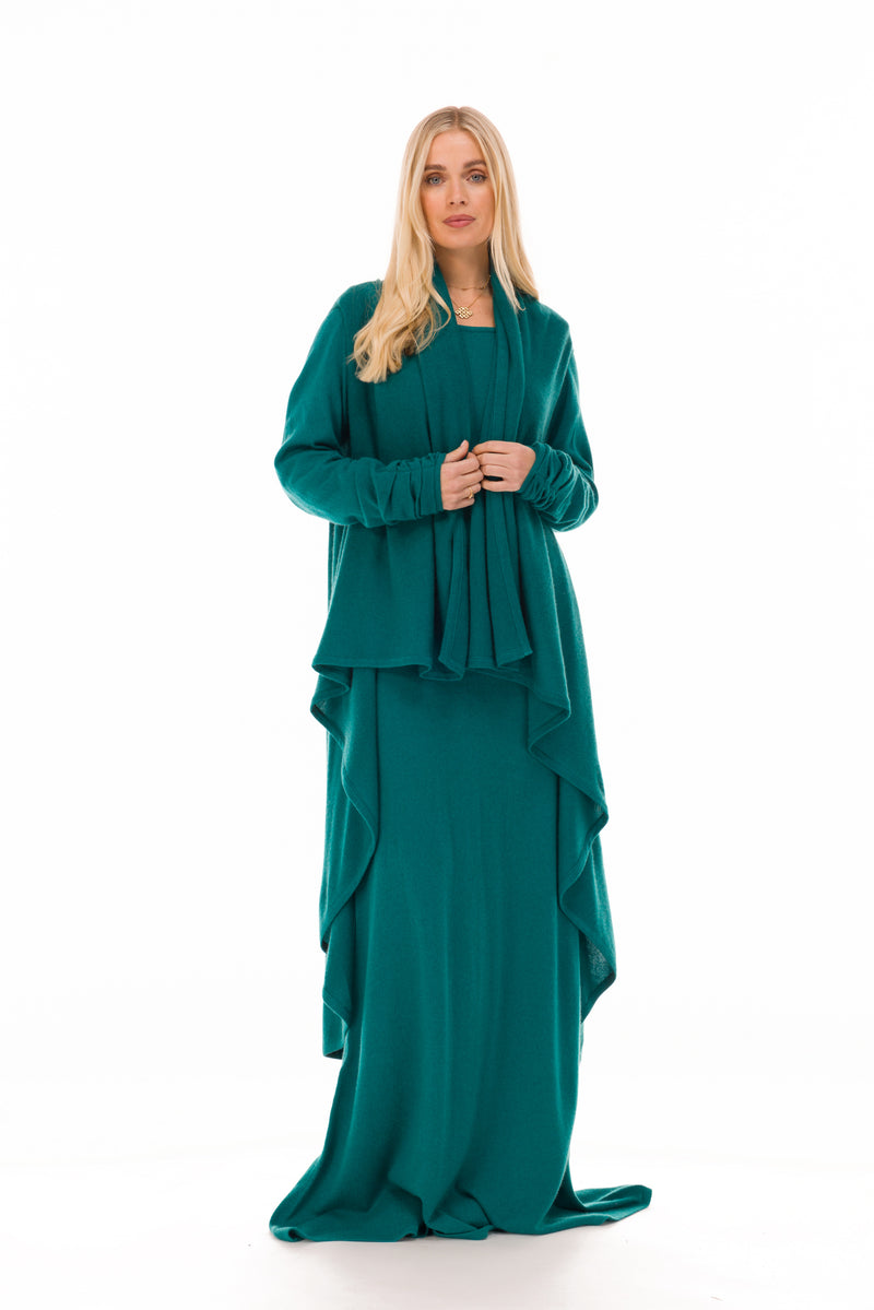NEW 100% MONGOLIAN CASHMERE WATERFALL JACKET PEACOCK