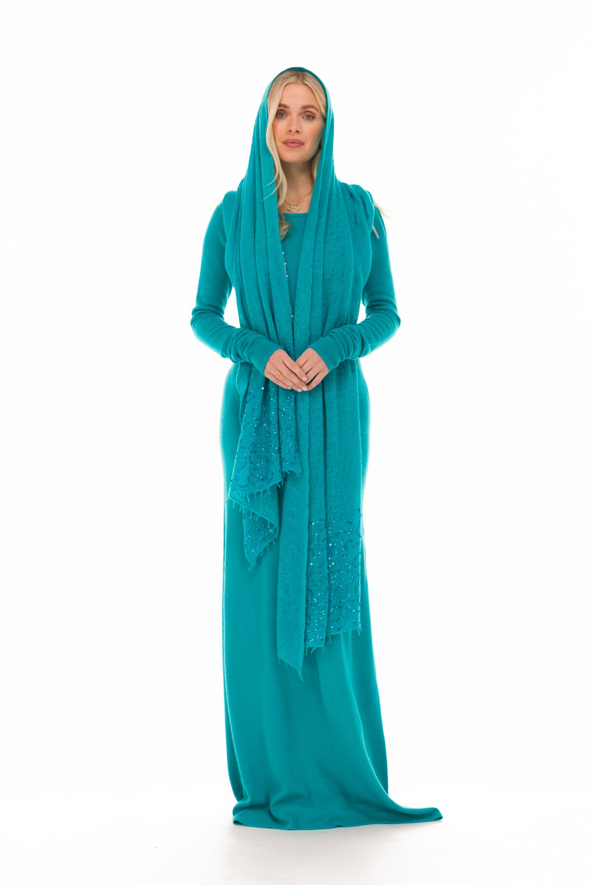 100% CASHMERE FELTED SCARF WITH SEQUINS MEDITERRANEAN