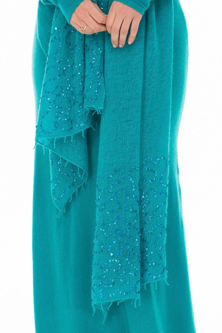 100% CASHMERE FELTED SCARF WITH SEQUINS MEDITERRANEAN