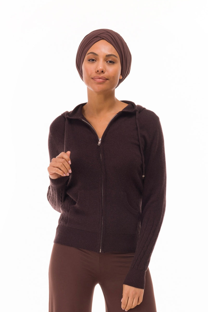 100% CASHMERE TRACKSUIT TOP BROWN