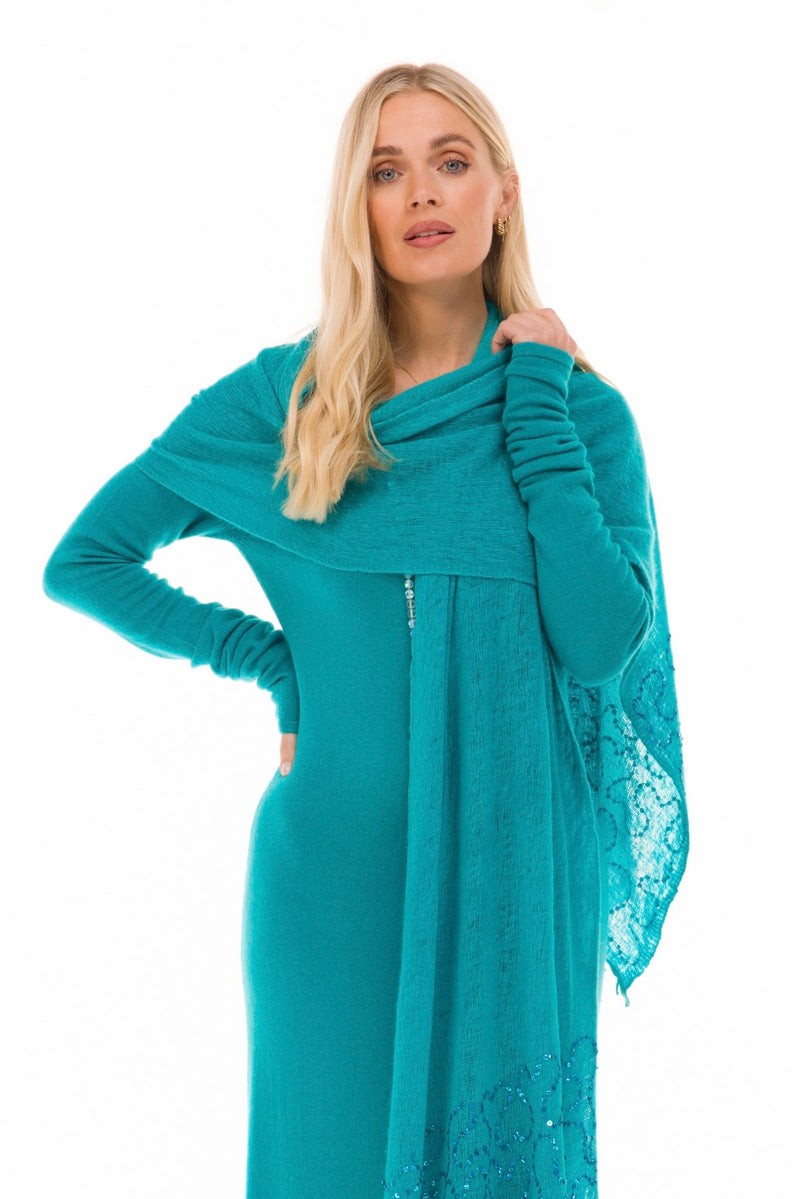 100% CASHMERE MAXI FITTED DRESS MEDITERRANEAN