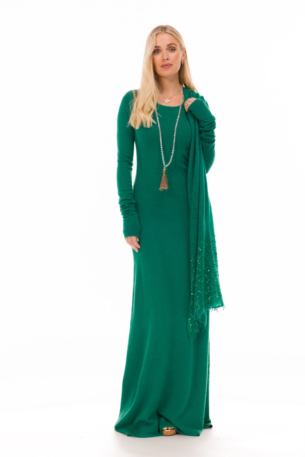 100% CASHMERE FELTED SCARF WITH SEQUINS EMERALD GREEN