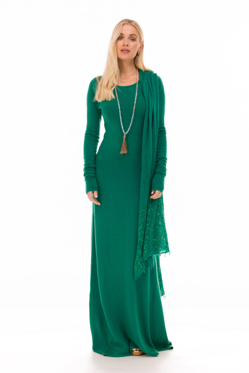 100% CASHMERE FELTED SCARF WITH SEQUINS EMERALD GREEN