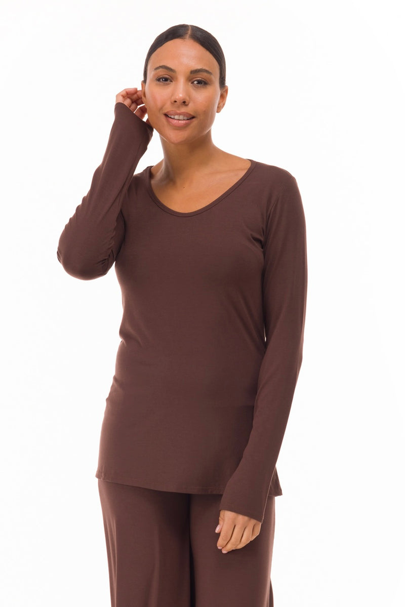 BAMBOO LONG SLEEVE TOP BROWN