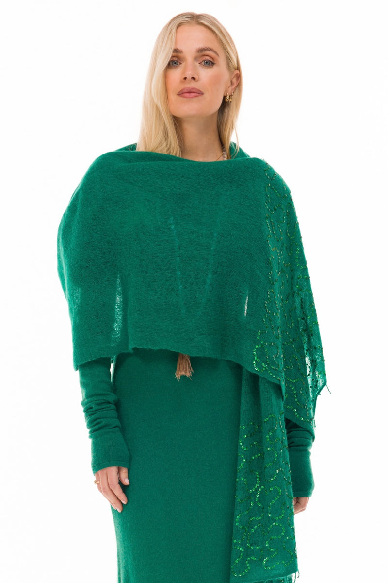 100% CASHMERE FELTED SCARF WITH SEQUINS EMERALD GREEN